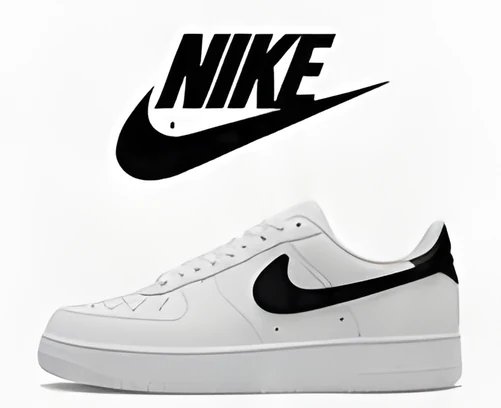 Nike logo above a white Nike low-top sneaker